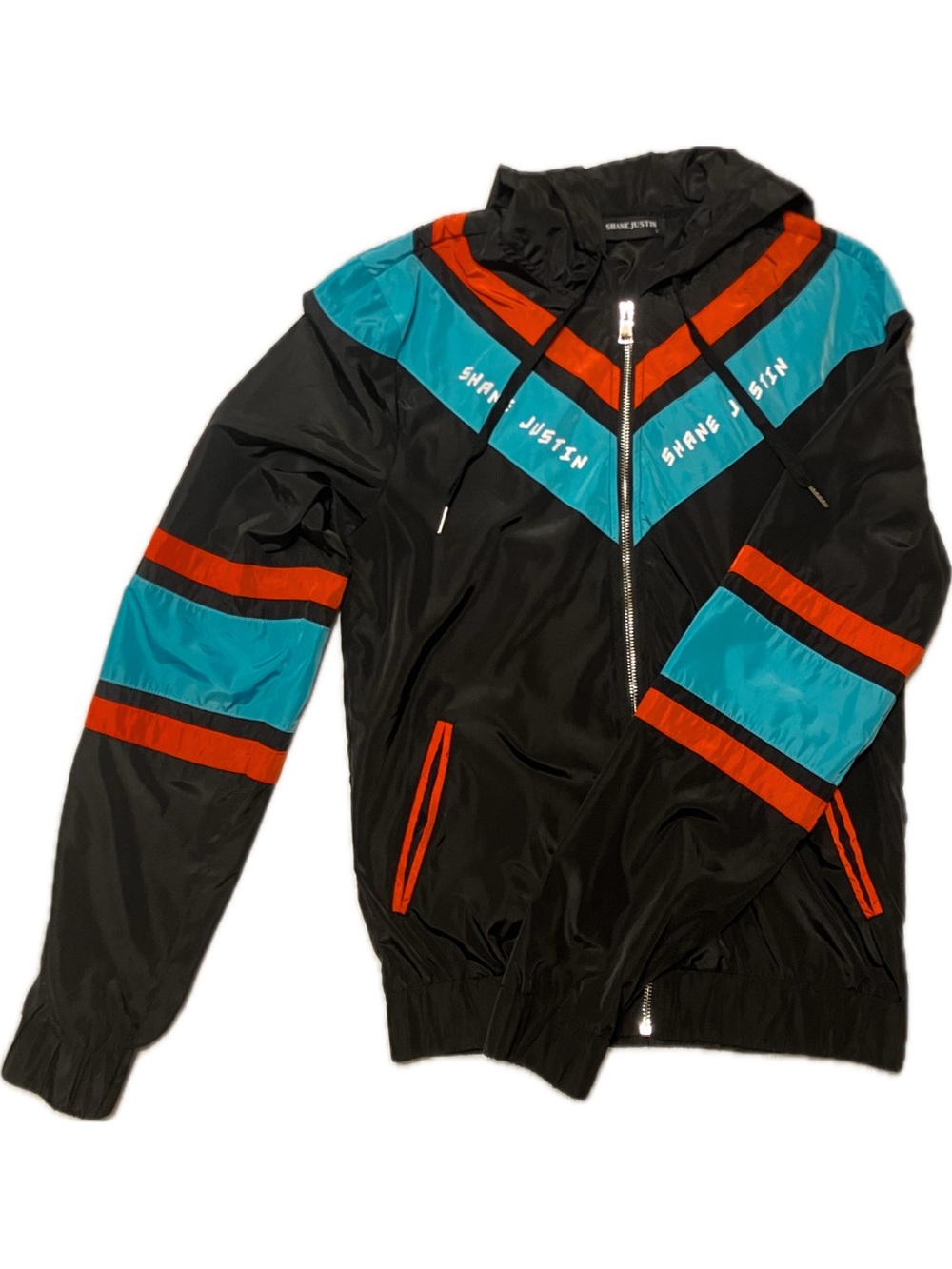 Shane Justin Black Colorblock Hooded Windbreaker Jacket - Size Small